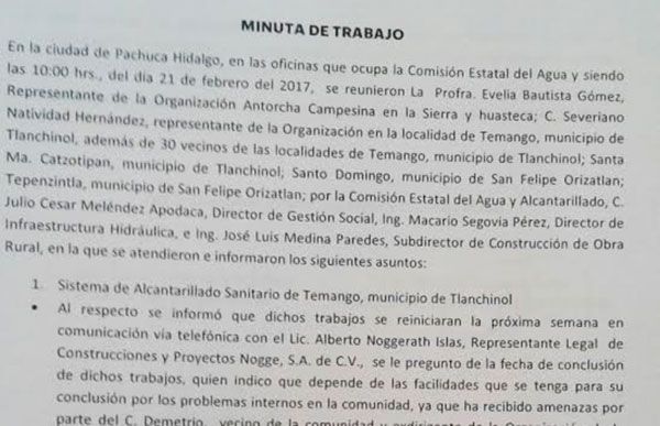 Reiniciarán obra de alcantarillado en Temango