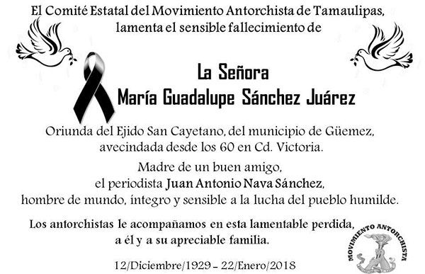 Esquela: María Guadalupe Sánchez Juárez 