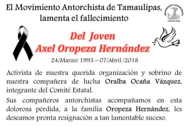 Esquela: Axel Oropeza Hernández 