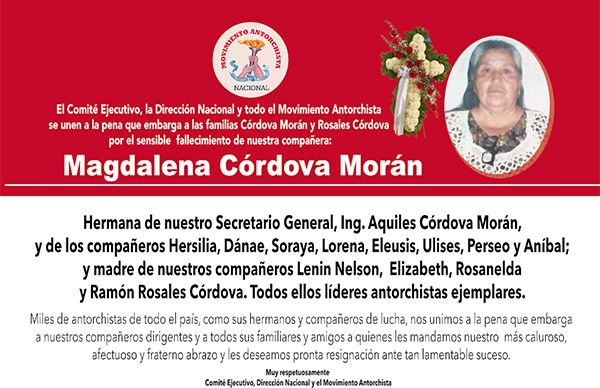 Esquela: Magdalena Córdova Morán
