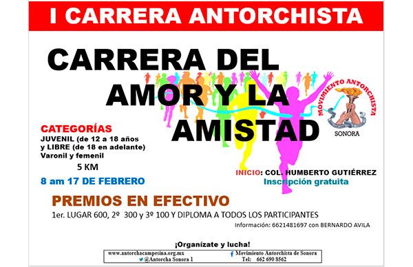 Convoca Antorcha Sonora primera carrera del amor y la amistad