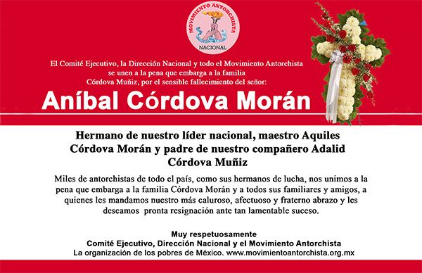 Esquela: Aníbal Córdova Morán 