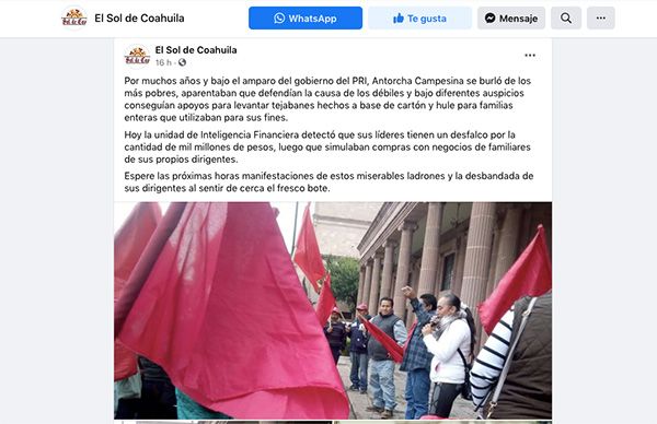 Refuta Antorcha ataque mediático en Coahuila 