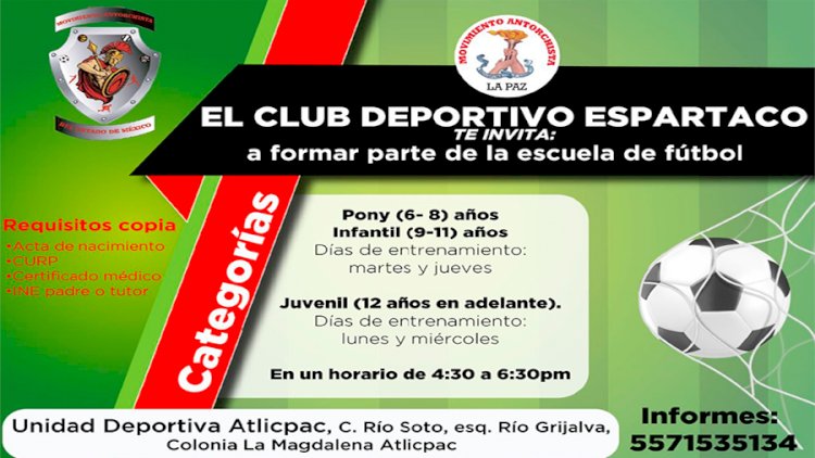 Club Espartaco de La Paz anuncia escuela de futbol - Movimiento Antorchista  Nacional